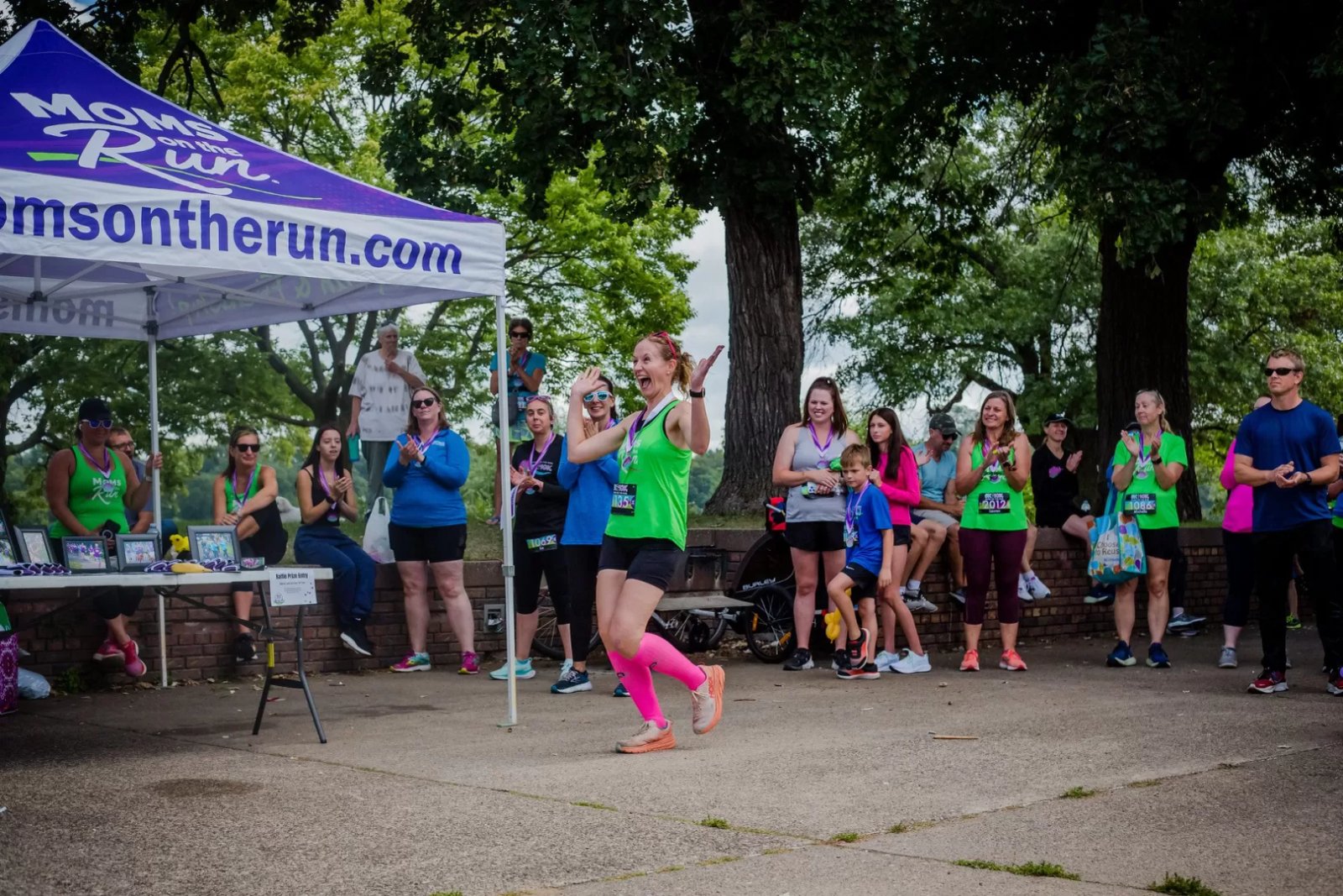 Excited winner at the Moms on the Run 5K10K race